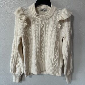 Madewell Hollydene Sweater Women's Size Small Cream‎ Ruffle Shoulder Merino Wool